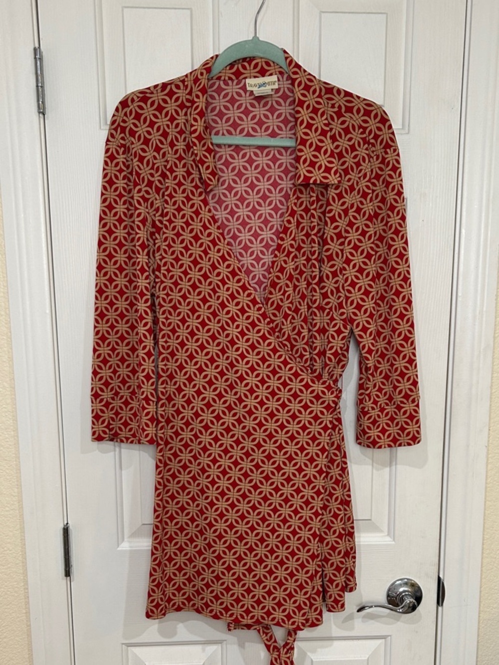 Red Geometric Wrap Dress - Women's Stylish Wrap Dress